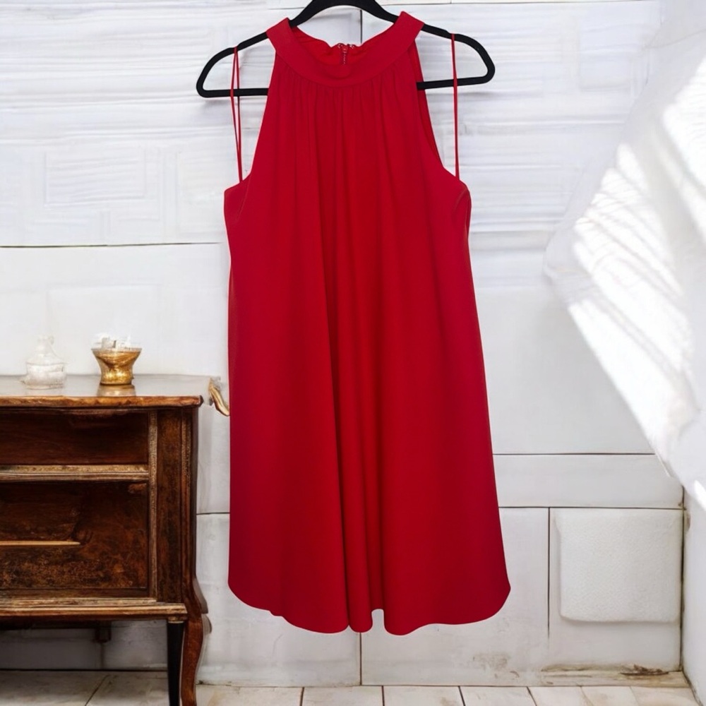 Badgley Mischka Vibrant Red Halter Mini Dress